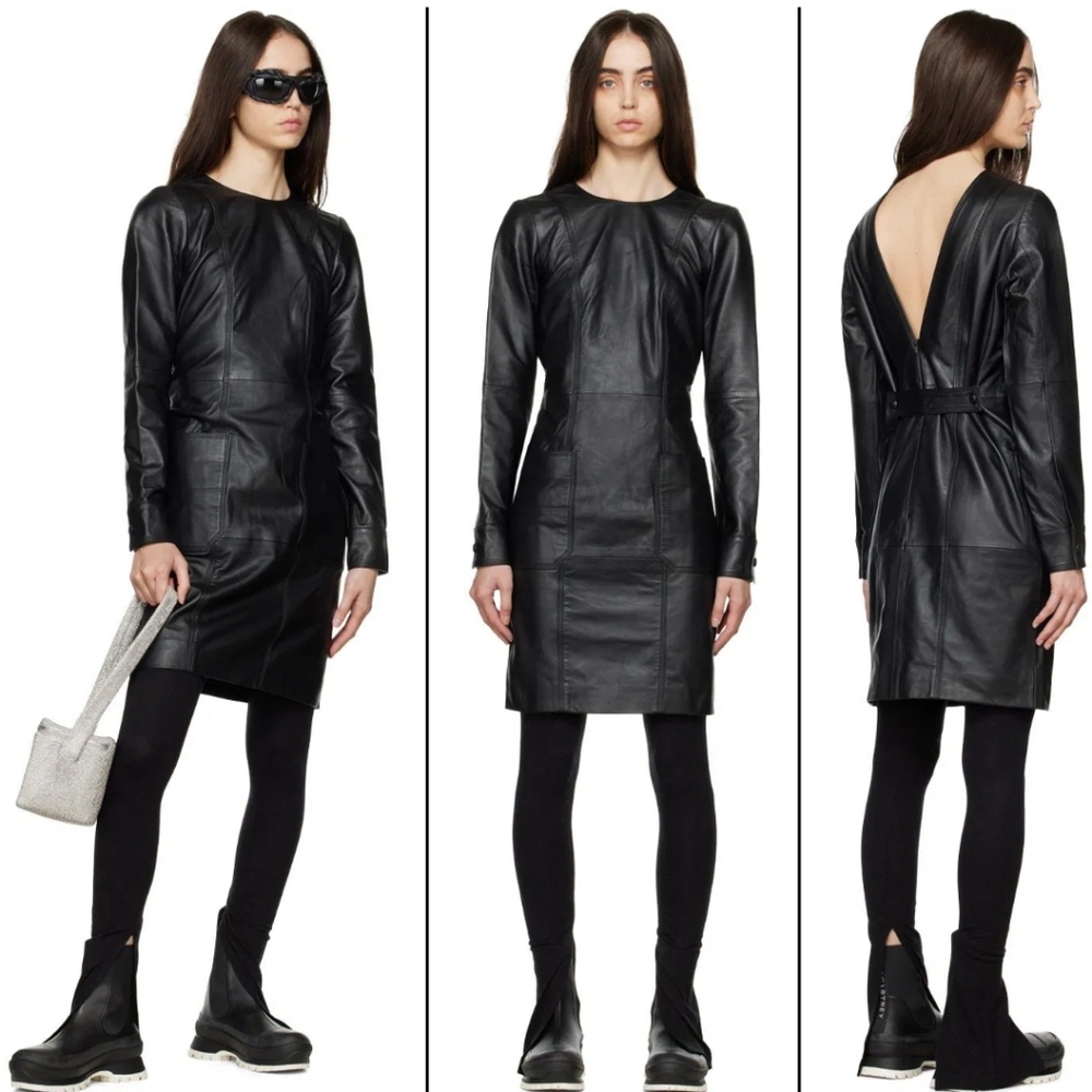 REMAIN BIRGER CHRISTENSEN I NWT US4 Triple Stich Lamb Leather Mini Dress I black